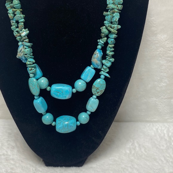 Turquoise‎ Southwestern Necklace Two Strand Chunky Bead Boho Statement Rodeo 90g - Picture 7 of 16